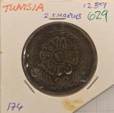 629 Tunisia 2 Kharub - Abdulaziz and Muhammad III 1289 (1872), KM#174