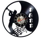 Ceas de Perete Decorativ Vinil Jazz Trompetist Negru 30 cm Mecanism Silentios