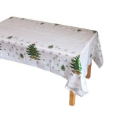 Față de masă dreptunghiulară eMazing, PVC, grosime 2.5 mm, imprimeu brăduți, potrivită pentru Crăciun, utilizare multiplă, 180x108 cm, alb
