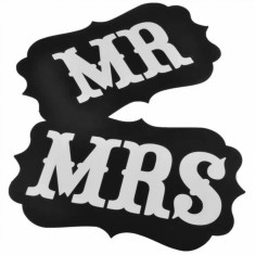 Set 2 bannere, flippy, cu agatatoare, tematica nunta, pancarde model mr si mrs, negru