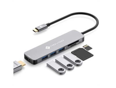 Hub Adaptor NOVOO USB-C la HDMI 4K, 3 x USB 3.0, Cititor de carduri SD si Micro SD - RESIGILAT foto