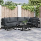 Set de canapele pentru grădină cu pernă 6 pcs Negru Aluminiu