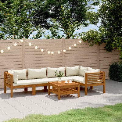Gossi set mobilier gradina cu perne crem, 6 piese, lemn masiv acacia foto