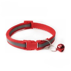 Zgarda ajustabila cu clopotel pentru caini si pisici, 18-32cm/1cm, reflectorizanta, Rosu, Ropet