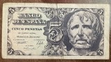 B11 2 - Bancnota foarte veche - Spania - 5 pesetas - 1947