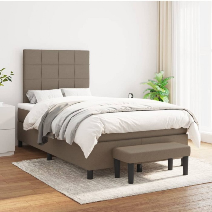 vidaXL Pat box spring cu saltea, gri taupe, 120x200 cm, textil 3136585