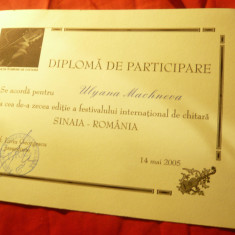 Diploma Participare - Fundatia Romana de Chitara- Festival Internat.2005 Sinaia