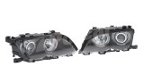Set faruri Bmw Seria 3, Sedan/Combi,10.2005, montare fata, stanga+dreapta, lupa; cu lampa pozitie LED; H7+H7; electric; rama neagra; cu motor;