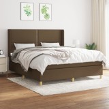 Cumpara ieftin Pat box spring cu saltea, maro &icirc;nchis, 160x200 cm, textil