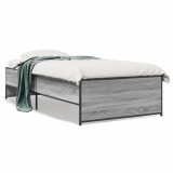 VidaXL Cadru de pat, gri sonoma, 75x190 cm, lemn prelucrat și metal