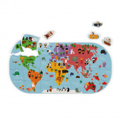 Jucarii de baie - Puzzle harta lumii - 28 de piese si 4 vehicule din spuma, Janod J04719 foto