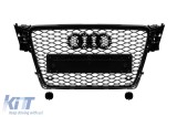 Grila tip RS4 cu lac negru, potrivita pentru Audi A4 2007-2011 pentru modelele echipate cu bara de protectie frontala standard, cu baza pentru emblema