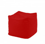 Fotoliu mic taburet cub Panama Red pretabil si la exterior umplut cu perle polistiren, PufRelax