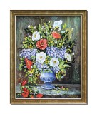 Cumpara ieftin Tablou flori in stil flamand pictat manual inramat, Maci si margarete, 55x45cm ulei pe panza, rama din lemn, Stefan Bilibou