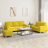 vidaXL Set de canapele cu perne, 3 piese, galben deschis, textil