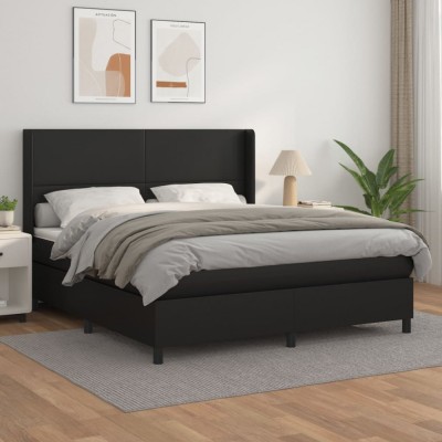 vidaXL Pat box spring cu saltea, negru, 160x200 cm, piele ecologică 3132387 foto