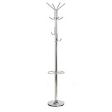 Cuier de podea cromat HM W24, robust, cu suport umbrela, 10 agatatori, argintiu