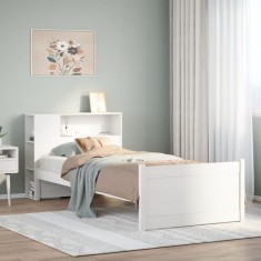 vidaXL Pat cu bibliotecă fără saltea, alb, 100x200 cm, lemn masiv pin 3322454