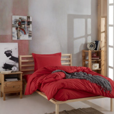 Lenjerie de pat pentru o persoana, 2 piese, 150x210 cm, 100% bumbac ranforce, Mijolnir, Fresh Color, rosu