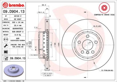 BREMBO 09.D904.13 PRIME LINE - Composite Disc frana foto