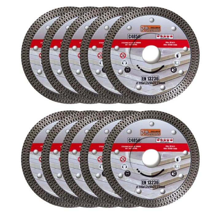 Disc diamantat turbo subtire, placi ceramice, taiere umeda si uscata, set 10 buc, 115 mm/22.23 mm, Richmann Exclusive