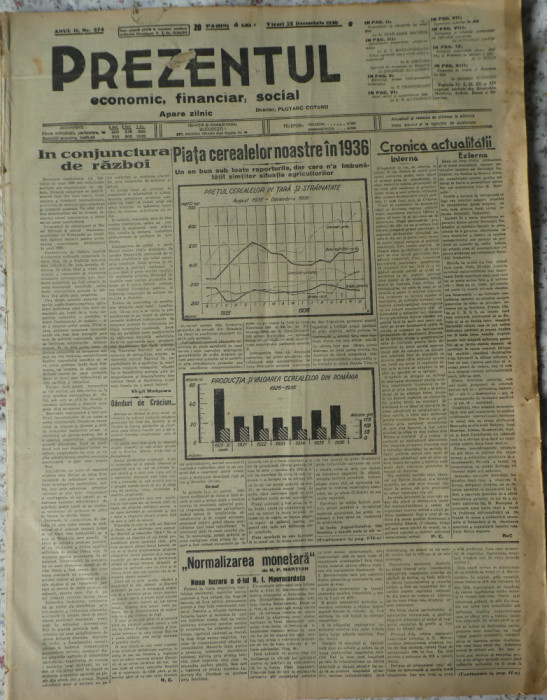 Ziarul Prezentul economic, financiar, social, 25 decembrie 1936, nr. de Craciun