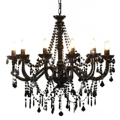 Candelabru cu mărgele, negru, 12 becuri x E14 foto