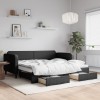 VidaXL Pat de zi cu extensie și sertare, negru, 90x200 cm, textil 3196854