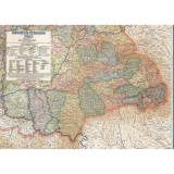 Harta Transilvania cu org. adm. din Ungaria ante 1918, 50x70cm, repro