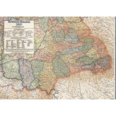 Harta Transilvania cu org. adm. din Ungaria ante 1918, 50x70cm, repro