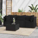 VidaXL Set mobilier relaxare grădină 4 piese cu perne poliratan negru