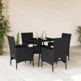 Cumpara ieftin Set mobilier de grădină cu perne 5 piese negru poliratan&amp;sticlă