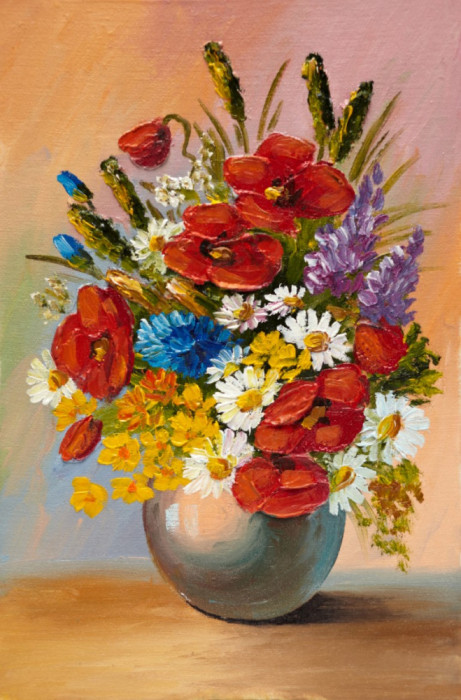 Tablou canvas Flori, primavara, multicolor, pictura, buchet, 30 x 45 cm