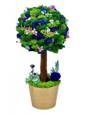 Copacel Decorativ cu Licheni Premium si Flori Criogenate, Mesaj Motivational, Trunchi Printat 3D, In Ghiveci Mocha Mousse , 38 cm foto