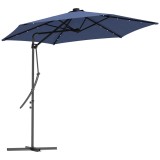 Outsunny Umbrelă de grădină, Umbrelă cu braț, LED-uri, Modul solar, rezistent la intemperii, inclusiv husă de protecție, &Oslash;290 x 260 cm, Albastru &icirc;nchi