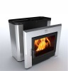 Soba pentru sauna Orizontal, otel inoxidabil, 8mm placa superioara, geam Schott Robax 460x310mm, ardere eficienta lemn