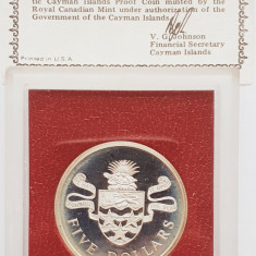 M01 Cayman 5 Dollars 1976 Elizabeth II (2nd portrait) km 8 proof argint