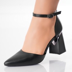 Pantofi dama cu toc Negri din Piele Ecologica Karen, 36