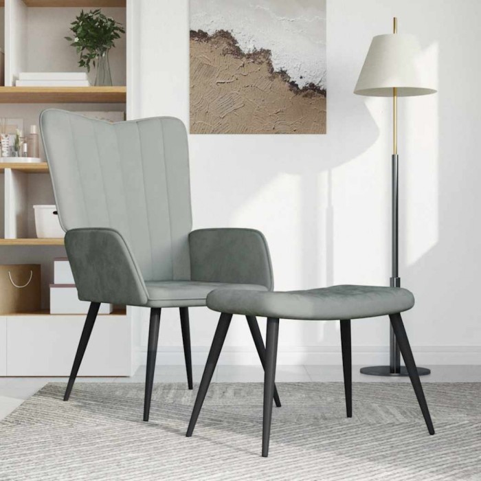 vidaXL Scaun de relaxare cu taburet, gri deschis, catifea 327688