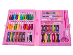 Set de pictura si desen pentru copii WePro Store, 86 piese, carioci, creioane colorate, pasteluri de ulei, acuarele, 3 Ani, Roz