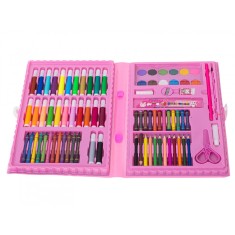 Set de pictura si desen pentru copii WePro Store, 86 piese, carioci, creioane colorate, pasteluri de ulei, acuarele, 3 Ani, Roz