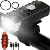 Kit far/stop bicicleta,LED,reincarcabile USB 1200 mAh, 3/7 moduri iluminare,IPX-6, Malatec