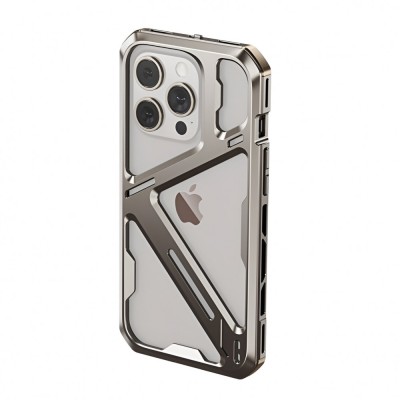 Husa de protectie armor metal compatibila cu iphone 15 pro, flippy, antizgariere, antisoc, protectie supraincalzire, gri metalizat foto
