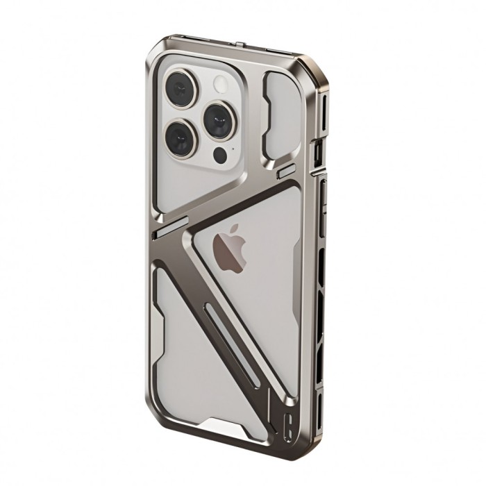 Husa de protectie armor metal compatibila cu iphone 15 pro, flippy, antizgariere, antisoc, protectie supraincalzire, gri metalizat
