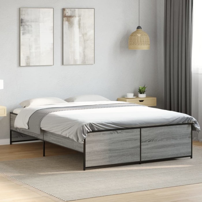 vidaXL Cadru de pat, gri sonoma, 120x200 cm, lemn prelucrat și metal 3279895
