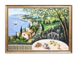 Cumpara ieftin Stefan Bilibou: Tablou cu lamai inramat pictat manual, O zi minunata pe terasa, 75x55cm ulei pe panza, rama din lemn, certificat de autenticitate