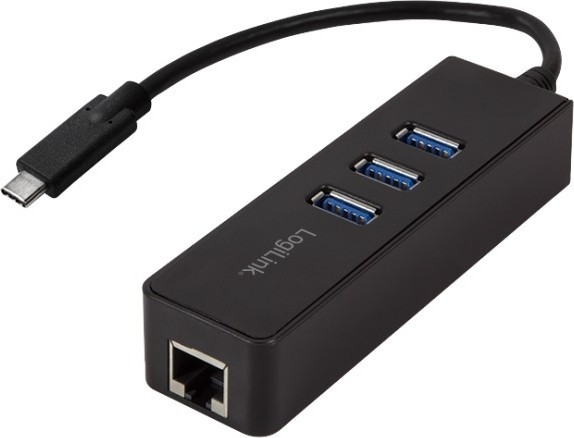 HUB extern LOGILINK, porturi USB: USB 3.0 x 3, conectare prin USB 3.2 Type C, cablu 0.1 m, retea 10/100/1000 Mbps (Gigabit), negru, &quot;UA0283&quot; (timbru v