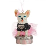 Ornament Brad Crăciun, Model Cățeluș, Polirasina, Culoare Roz Bej, &Icirc;nălțime 8cm, Oem