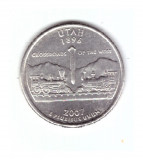 Moneda SUA 25 centi/quarter dollar 2007 P Utah 1896, stare foarte buna, curata, America de Nord, Nichel