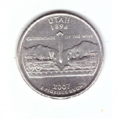 Moneda SUA 25 centi/quarter dollar 2007 P Utah 1896, stare foarte buna, curata